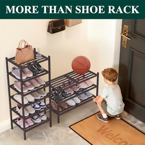Smiry Bamboo Shoe Rack, 5 Horizontal Slats, 3 Tier - 17.3" Wide, Brown - Image 4