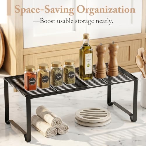 Extendable Metal Wire Shelf Organizer - Adjustable 15-24.4in Length, Stackable Storage Rack for Kitchen/Pantry/Bathroom/Shoe Cabinet/Tool Closet (2,Black) - Image 5