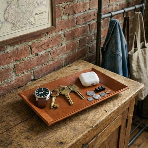 ADO‑PL045 PU Leather Change Tray Accessory Jewelry Desk Organizer Lt Brown - Image 5
