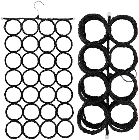 Super Z Outlet Foldable 28 Ring Hole Slots Space Saving Clothing Closet Hanger Scarf, Ties, Belts, Socks Organizer for Home Bedroom, Bathroom, Living Room (Black) - Image 2