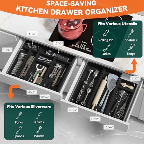 Lixple Bamboo Kitchen Drawer Organizer, 2 Pack, 12" x 6" x 2", Black - Image 3