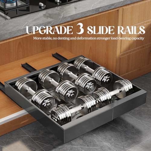 Seinloes 4 Pack Expandable Pull Out Cabinet Organizer 21"Deep With Raising Pad for Framed Cabinets,Upgrade 3 Slide Rails Slide Out Drawers,No Drill Roll Out Shelves,Adjustable Width 12.1"-20.4" Black - Image 5
