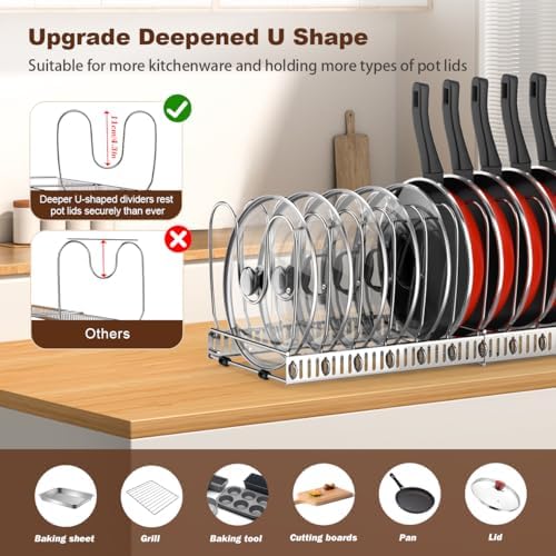 Housolution Pot and Pan Lid Organizer Holder Storage Rack, Silver - Image 2