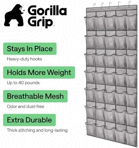 GORILLA GRIP Over the Door Shoe Organizer, 35 Large Pockets, Gray - Image 2