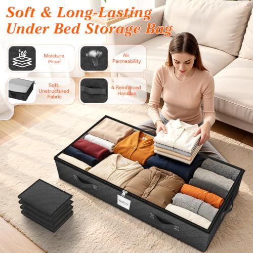 90L Under Bed Storage Containers, Storage Bags, Organizers, 2-Pack, Black - Image 3