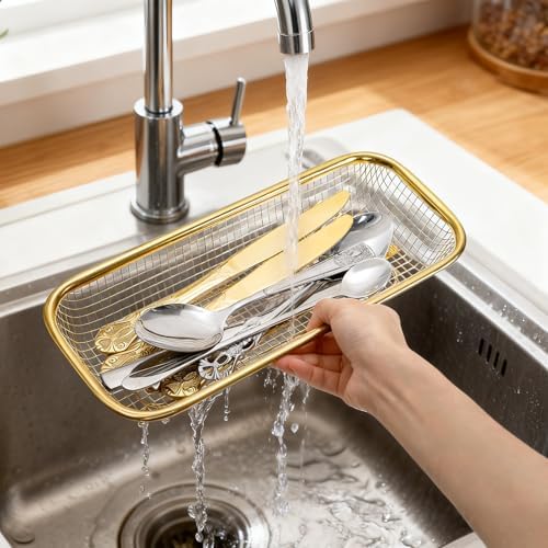 6 Pack Gold Silverware Kitchen Drawer Organizer, ​​Stainless Steel Silverware Tray for Drawer, Utensil Holder for Party, Cutlery and Flatware Basket for Knife, Fork, Spoon, 12 × 5 × 2IN - Image 3
