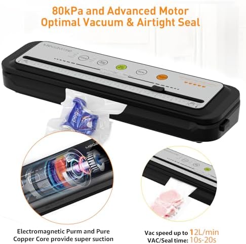 Updated Vacuum Sealer Machine 2025, MEGAWISE Food Sealer w/Starter Kit, Dry & Moist Food Modes, Compact Design with 10 Vacuum Bags & Built-in Cutter (Grey) - Image 2