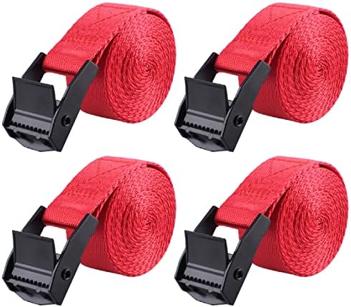 TRIWONDER Cinch Tie Down Strap Lashing Straps Heavy Duty Nylon Straps with Cam Buckles for Cargo, Trucks, Boat, Motorcycle,SUP, Kayak, Canoe, Trailer (3m, Red - 4 Pack) by TRIWONDER