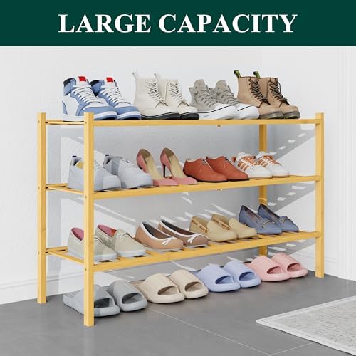 Smiry Bamboo Shoe Rack for Closet, 3 Tier - 33.86" Wide, Natural - Image 5