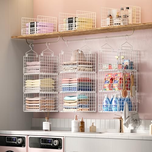 Sonyabecca 3-Tier Hanging Closet Organizer with 5 S Hooks, Closet Shelves for Clothes, Shoes, Handbags, Accessories, Hanging Basket, Closet Storage, Closet System, Closet Organizers and Storage - Image 5
