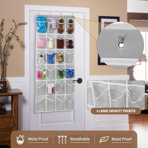 GOMAJI Over the Door 24 Pocket Hanging Shoe Organizer, Space Saving Hanging Storage Holder, Gray, (64" X 19") - Image 6