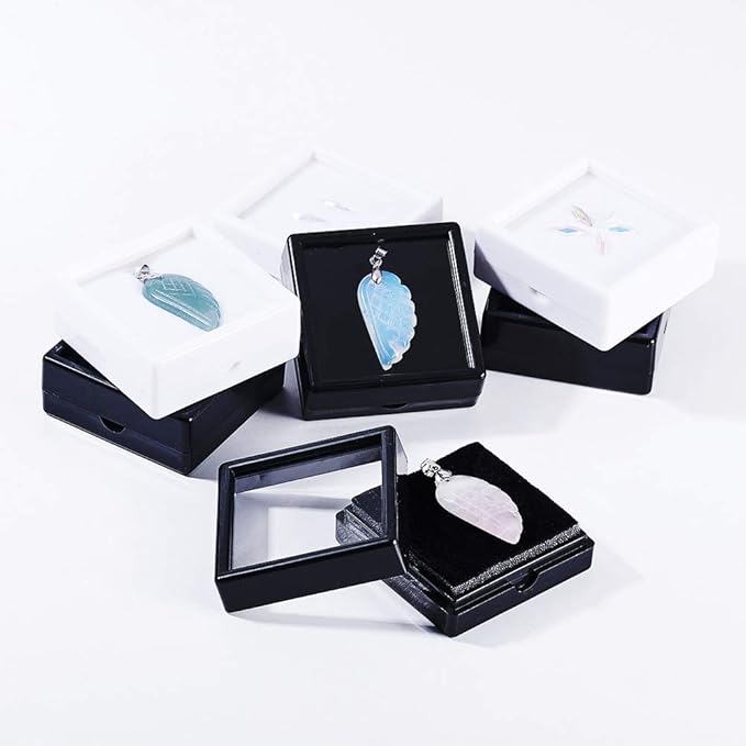 BENECREAT 12PCS Gemstone Display Box - 2" x 0.8" White Jewelry Box with Clear Lid for Gems, Rings, Earrings, Craft Storage