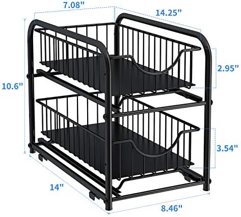 2-Tier Pull Out Organizer Under Sink Sliding Cabinet Rack,Black - Image 3