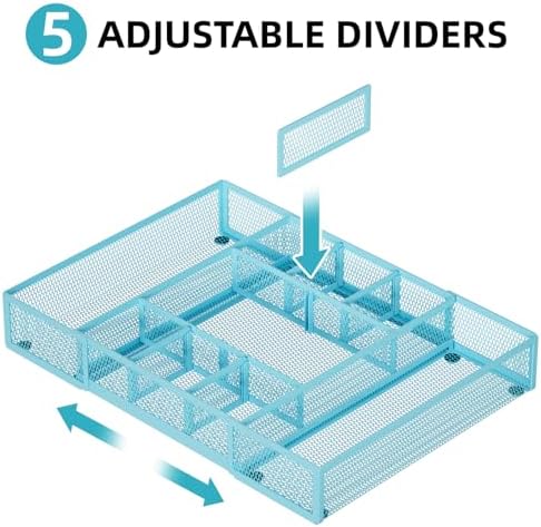 Marbrasse Expandable Desk Drawer Organizer, Mesh Drawer Organizer Tray with 10 Adjustable Compartments, Desk Organizers and Accessories for Office Supplies, Makeup & Vanity (Expandable-Blue) - Image 3