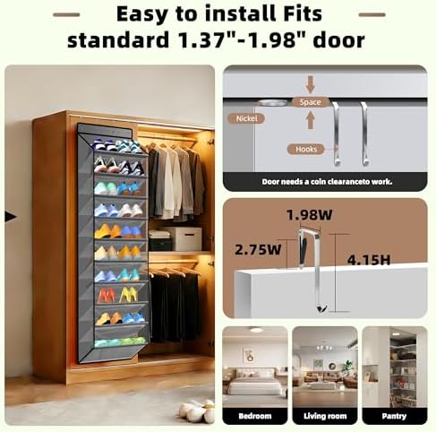 PAULONE 10-Pocket Multi-Use Over the Door Organizer, Heavy Duty 95lbs Capacity with Breathable Mesh, Versatile Hanging Storage for Shoes, Toys, Office Supplies-Classic (Slate Grey, 10-Shelf,) - Image 5