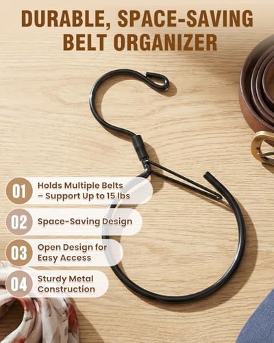 Supforce 2 Pack Belt Hanger, 360° Swivel Belt Organizer for Closet, Black - Image 4