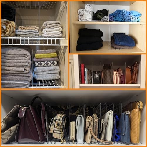 Yieach Clear Acrylic Shelf Dividers for Closet Organization,16Pack Adjustable Bags,Clutch,Purse Organizer and Storage,Handbag Organizer for Closets,Purse Divider,8.8″ Tall Sweater,Tshirt,Towel Divider - Image 2