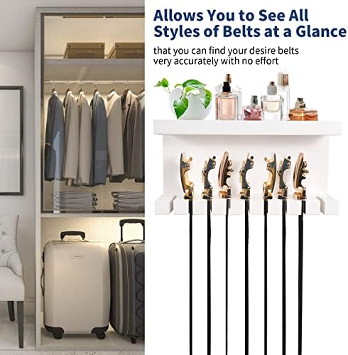 Yamahiko Belt Storage Organizer With Double Shelving Platform, Wall Mount Hanger Rack for Closet, Universal Holder for Men and Women, White - Image 5