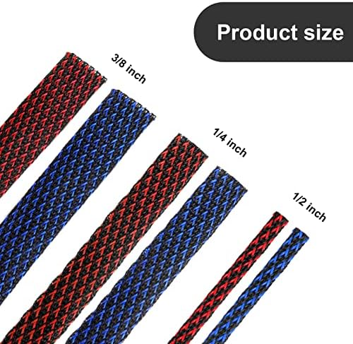 Xuniea 96ft Wire Loom Braided Cable 1/2, 1/4, 3/8 Inch,Red,Blue and Black - Image 2