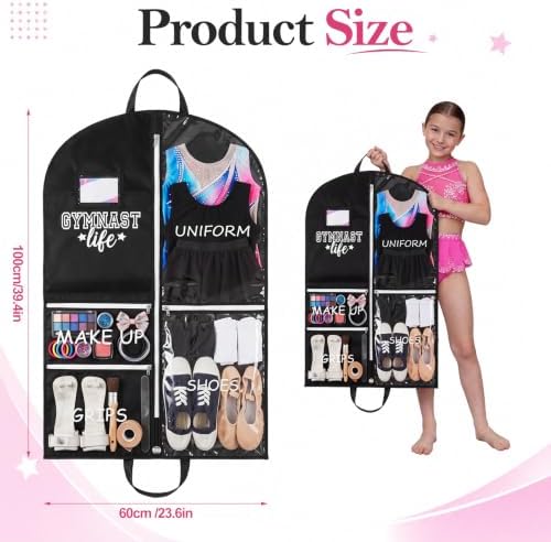 Blushtier 40" Cheer Uniform Garment Bag Gymnast, Black,White - Image 2
