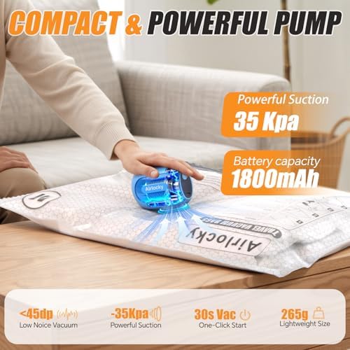 Travel Vacuum Bags with Rechargeable Pump, 0012 Pack Compression Packing Bags with 35KPA Electric Pump, 90% Space Saver for Clothes, Vacuum Seal Bags fo Carry-on Luggage Suitcase - Image 4
