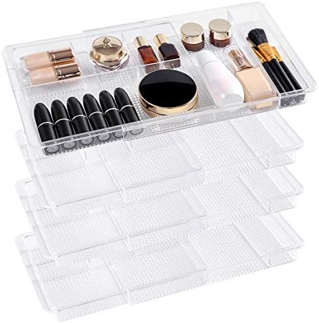 Oubonun Expandable Shallow Vanity Plastic Makeup Drawer Organizers, 4 Pack by Oubonun