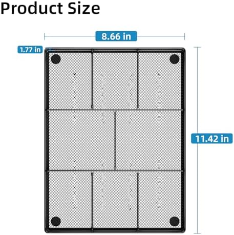 Marbrasse Desk Drawer Organizer, Metal Mesh Drawer Organizer Tray with 5 Adjustable Compartments,Desk Organizers and Accessories for Home,Office,Kitchen,Makeup,Vanity (Black) - Image 7