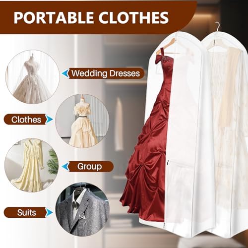 Wedding Dress Cover, White, 70'' Long for Travel - Image 3
