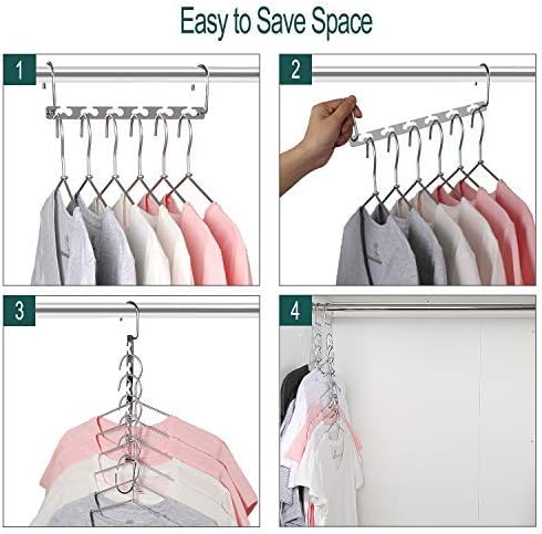 Meetu Space Saving Multifunctional Clothes Hangers - Stainless Steel 6X2 Slots Magic Cascading Hanger - Updated Hook Design Closet Organizer (Pack of 12) - Image 5