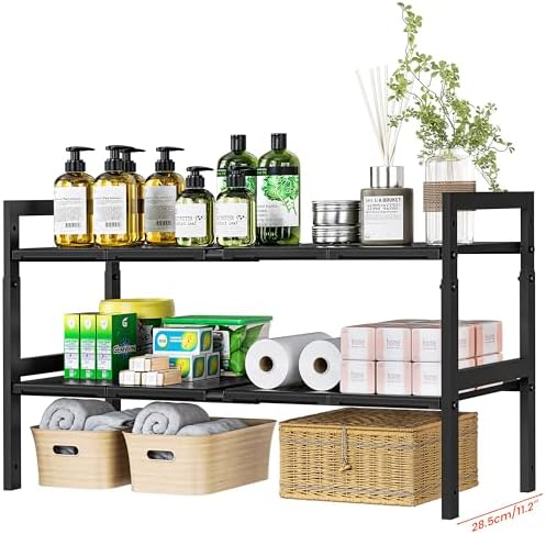 Under Sink Organizer and Storage 16.5"-30.7" Expandable Length, Adjustable Height Max 16.7" Under Sink Shelf 2 Tier with Removable ABS Panels Metal Frame for Bathroom Kitchen Pantry Cabitnet Pot Pan by Home