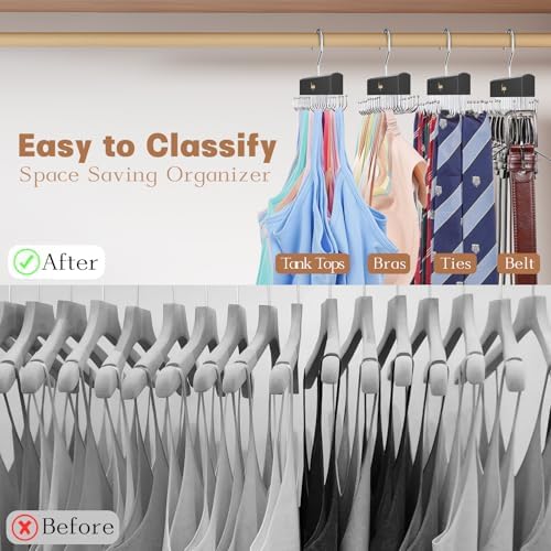 Belt Organizer for Closet, Belt & Bra Hanger for Women/Men, Tie & Belt Rack with 22 Rotatable Hooks, Stackable Space Saving Hangers, Tie Hanger, Bra Organizer, Tank Top Hanger, 3pcs - Image 4