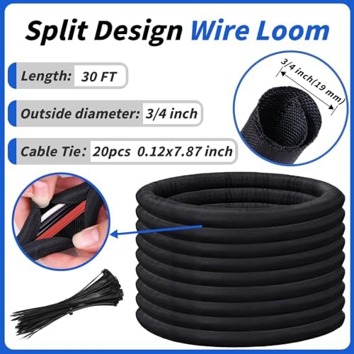 30ft - 3/4in Split Braided Sleeve Cable Management, Self-Wrapping - Image 4