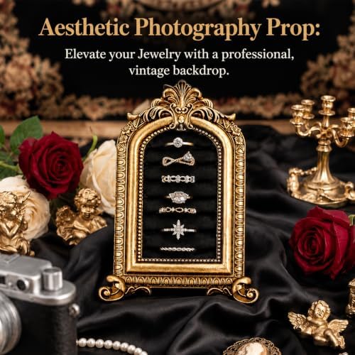 Liliaafar Vintage Ring Holder Frame Gold Black Mat Ring Wedding Display - Image 2