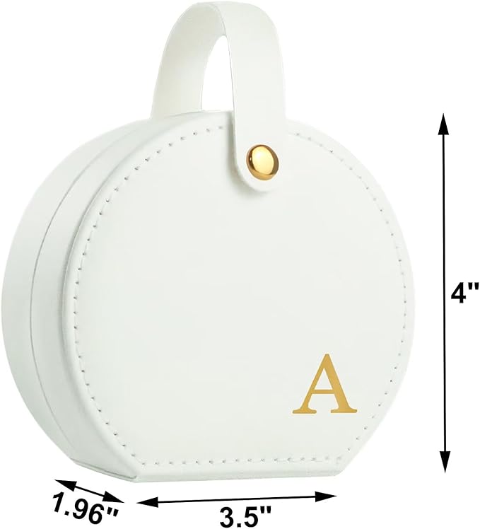 Travel Jewelry Case, Elegant Half-Moon Design with Golden Accents, Detachable Handle, White Personalized Accessory Organizer, Fashion-Forward Gift for Women and Teens(A)