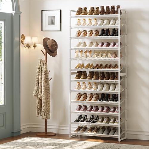 Nunsino Shoe Rack,12 Tier Metal Shoe Organizer,Max Holds 60 Pairs,Heavy Duty Shoes Shelf for Garage, Entryway, Closet,White - Image 2