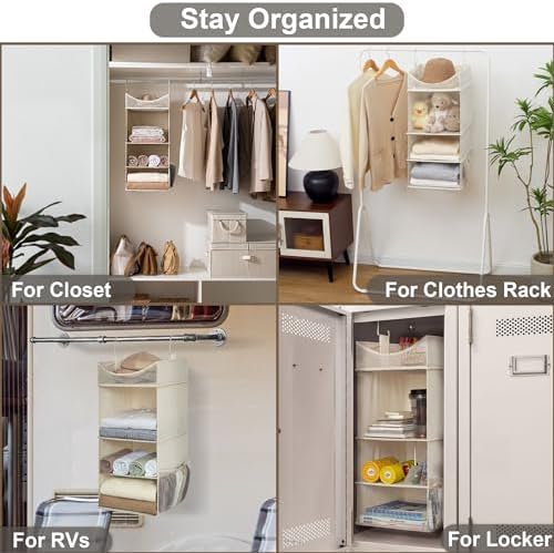 StorageWorks 3-Shelf Hanging Closet Organizer with Half Compartment, Ivory - Image 5