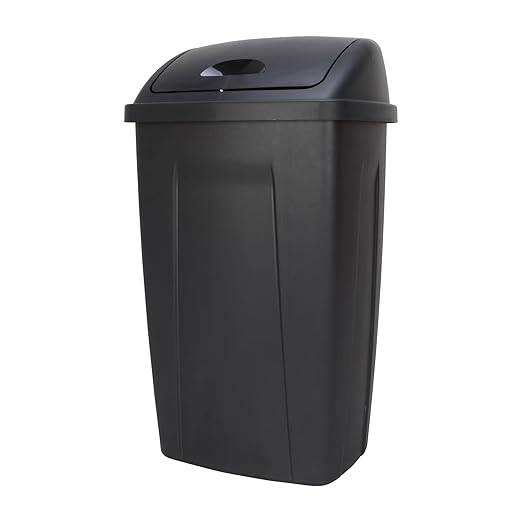 13-Gallon Black Plastic Kitchen Trash Can with Swing Top Lid
