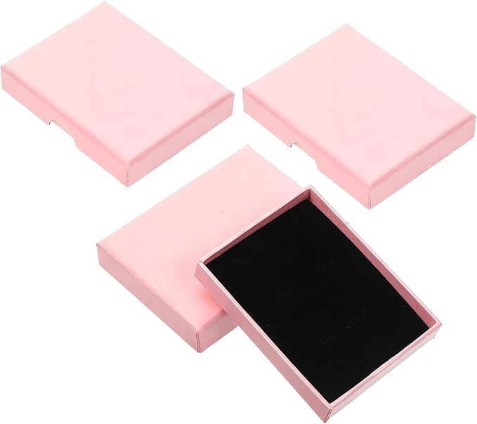 3 Pack Small Jewelry Gift Box, Necklace Bracelet Earring Cardboard Organizer, Cardboard Jewellery Box with Lids, Square Jewellery Gift Boxes for Birthday Xmas Christmas Wrapping (Light Pink)