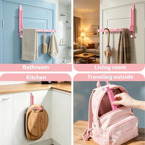 Pink Over the Door Hooks,Foldable Over the Door Hanger for Clothes - Image 5