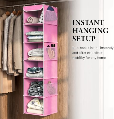Simple Houseware 6 Shelf Hanging Closet Organizer, Pink - Image 6