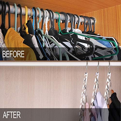 Meetu Space Saving Multifunctional Clothes Hangers - Stainless Steel 6X2 Slots Magic Cascading Hanger With Updated Hook Design - Closet Organizer (Pack of 20) - Image 2