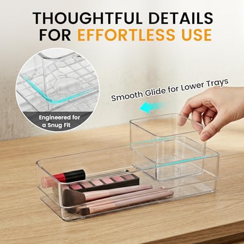 6 PCS Clear Plastic Drawer Organizer Set, 2 Sizes Acrylic Drawer Storage Trays Non Slip Storage Bins for Makeup, Jewelry, Gadgets for Kitchen, Bedroom, Bathroom, Office - Image 4