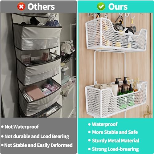 HapiRm Over Door Organizer Storage - Hanging Door Organizer with 4 Metal Large Capacity Baskets and Adjustable Coat Hook for Bathroom Bedroom Kitchen Pantry Closet Cabinet - Image 4