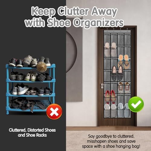 Kotkn 28 Compartment Over the Door Shoe Organizer, Breathable Mesh Large Shoe Rack for Closet Storage, Space Saving Hanging Shoe Holder with Reinforced Hooks (Fits Men & Women,Gray-01) - Image 4