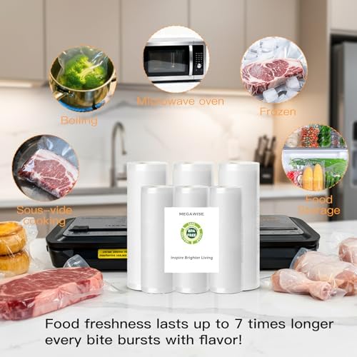MegaWise 3 Rolls of Vacuum Sealer Machine Bags, 8 inch wide and 21.6 Feet Long for Megawise & other brand vacuum sealers Perfect for Meal Prep and Sous Vide Cooking - Image 2