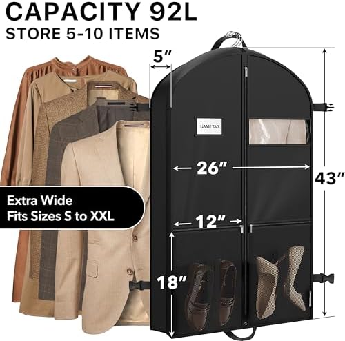 Simple Houseware 43" Travel Garment Bag with Pockets, Heavy Duty Suit Bag - Image 2