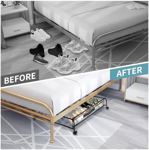 Under Bed Shoe Storage with Wheels, Space Saving Shoe Organizer with Sturdy Metal Frame & Breathable Mesh, Suitable Under the Bed, Sofa and Desk, 2 Packs - Image 6