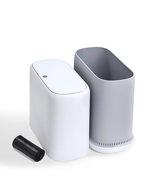 Bathroom Trash Can with Lid, Slim 2.3 Gallon Vacuum adsorption Garbage Bin, Narrow Press Top Waste Basket for Odor Control & Dog Proof for Bathroom Bedroom Office Home