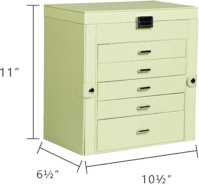 Frebeauty Large Jewelry Box,6-Tier PU Leather Jewelry Organizer with Lock,Multi-functional Storage Case with Mirror,Accessories Holder with 5 Drawers for Necklace Bracelets Watches
