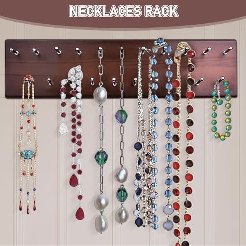 Tie Rack Wall Mounted, Wood Belt Rack for Closet with 21 Chrome Hooks - Image 4